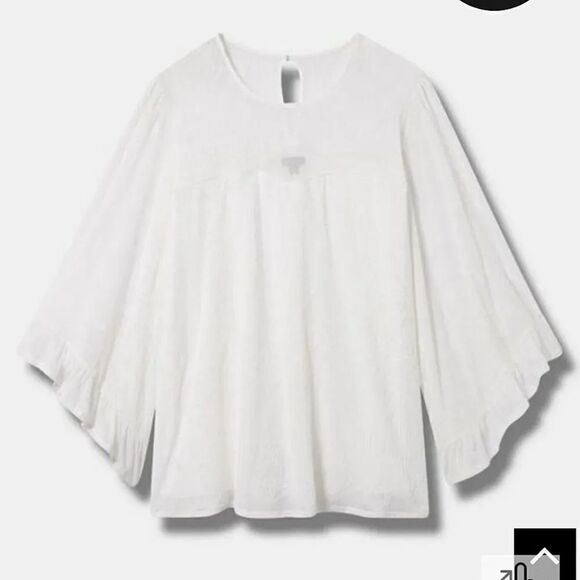 Torrid White Flocked Mesh Crew Neck Bell Sleeve Swing Top Plussize 2X NWT - Picture 2 of 14